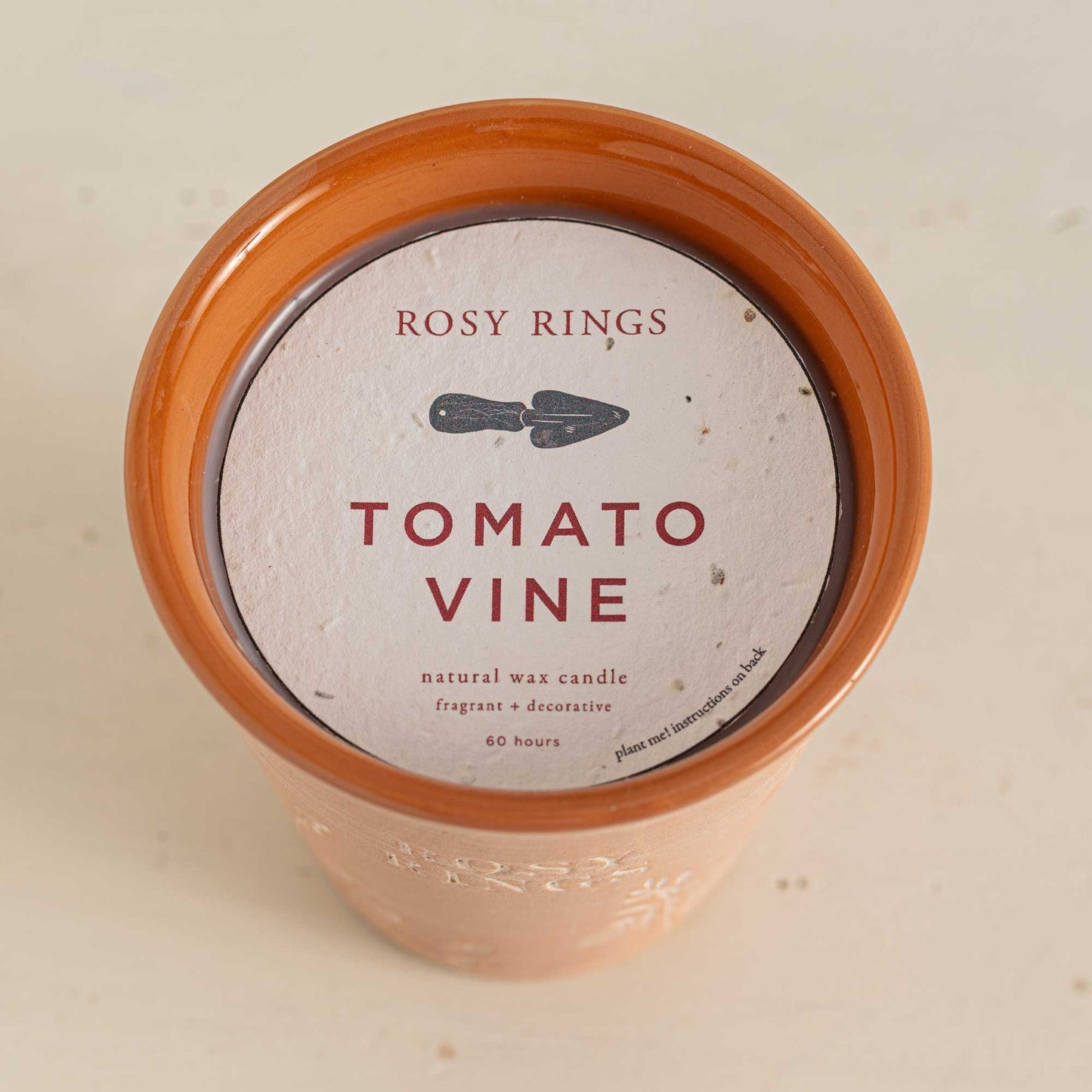 Tomato Vine Garden Pot Candle + Plantable Seed Paper Dust Covers