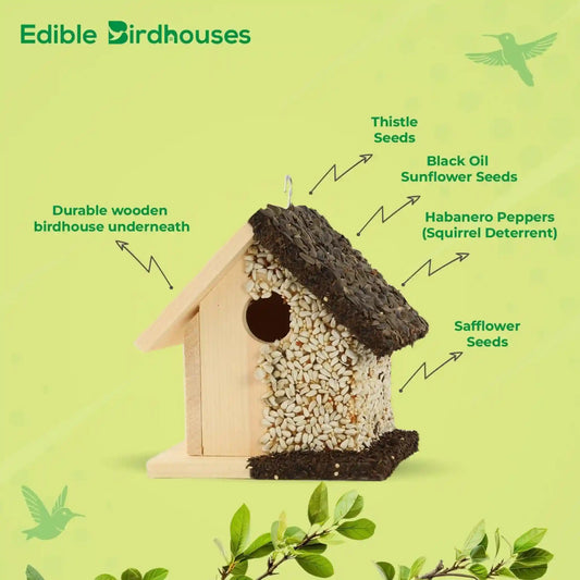 Handmade Edible Birdhouse - Light Roof, Short Birdhouse Covered in Bird Seeds