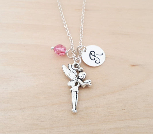 Fairy Necklace โ Sterling Silver with Birthstone & Initial Charm