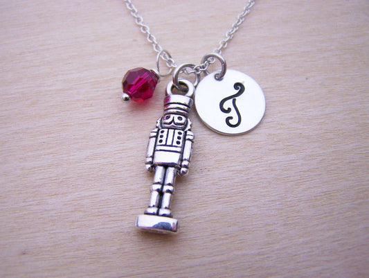Nutcracker Necklace โ Sterling Silver with Birthstone & Initial Charm