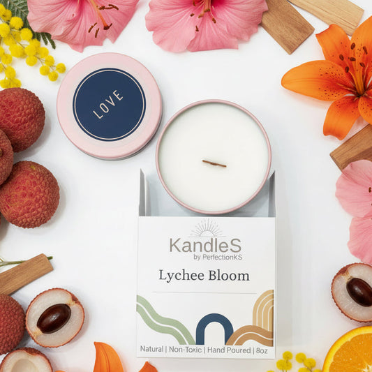 Lychee Bloom Luxury Candle | 8oz Non-Toxic Soy Candle with Wooden Wick | Clean Burn