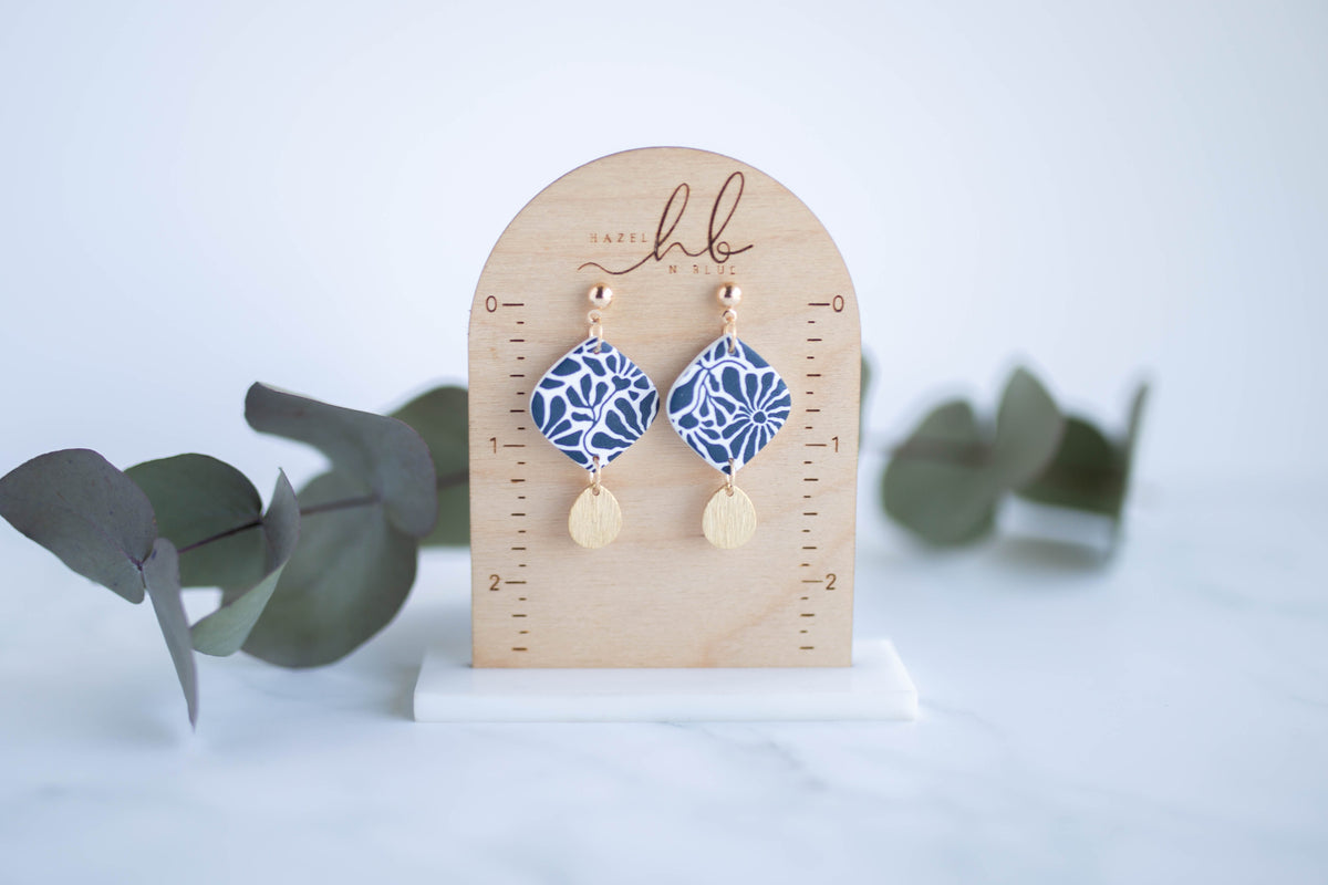 Clay Earrings | Indigo Floral Drops | Indigo Daydream Collection