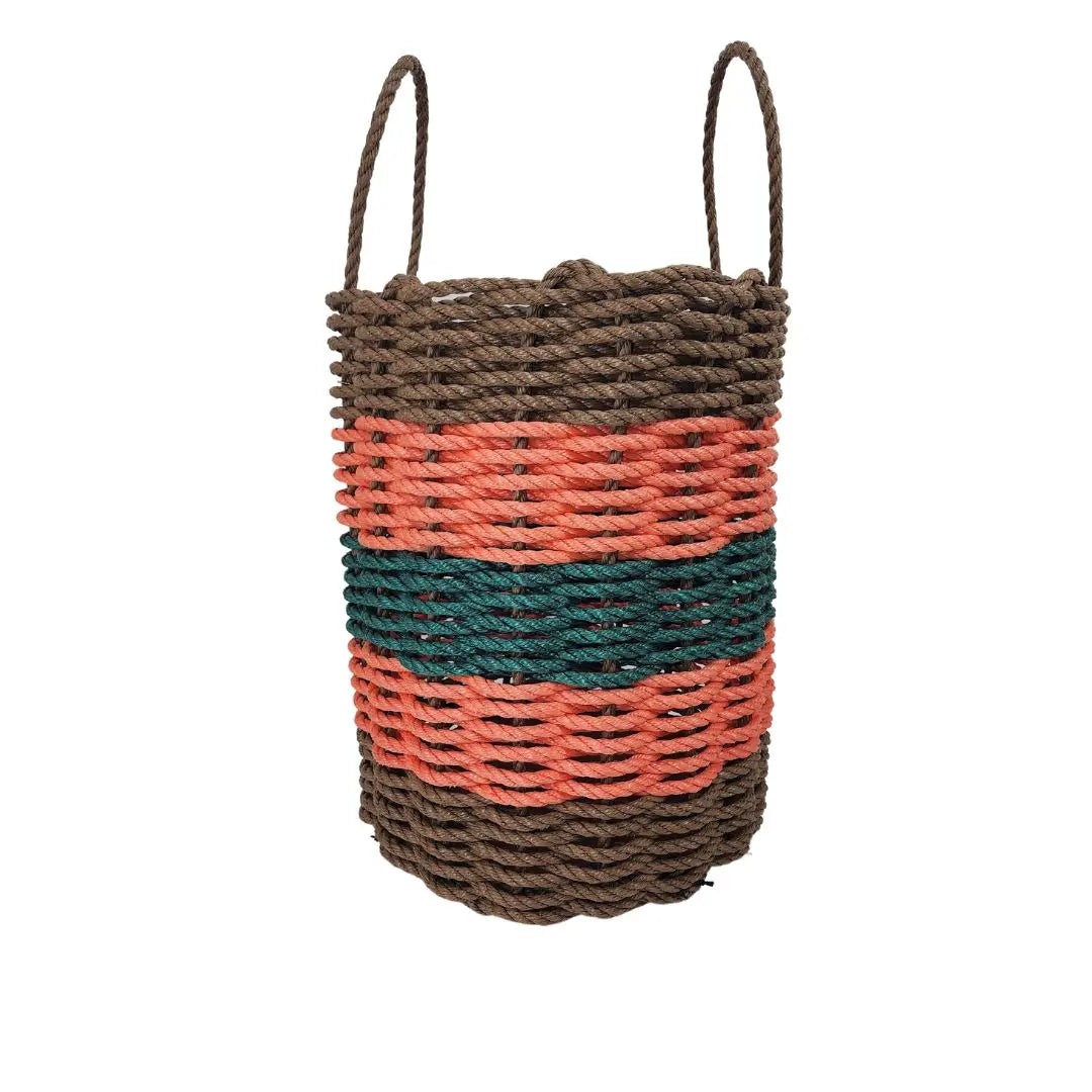 Brown, Orange & Hunter Green Five Stripe Rope Basket