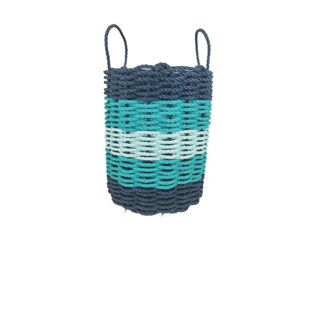 Navy Blue, Teal & Seafoam Five Stripe Rope Basket