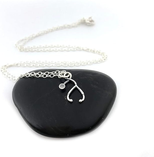 Sterling Silver Stethoscope Necklace – Handmade Medical Jewelry Gift for Doctors, Nurses & Students