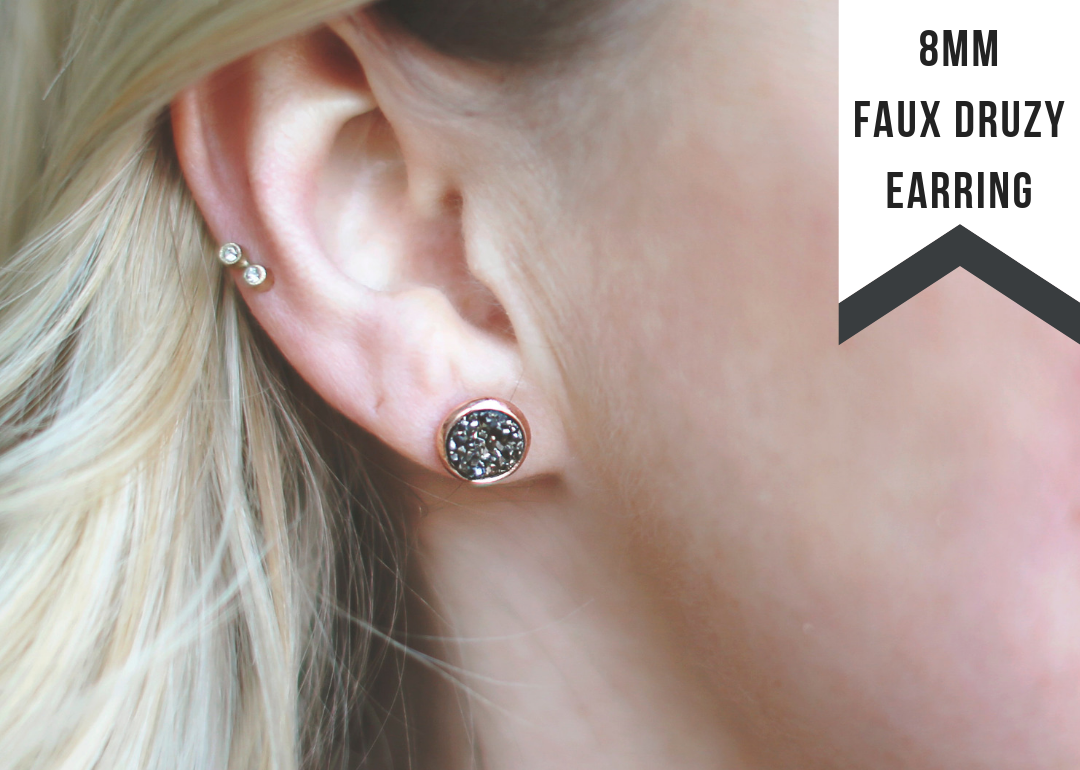 8mm Silver Druzy Stud