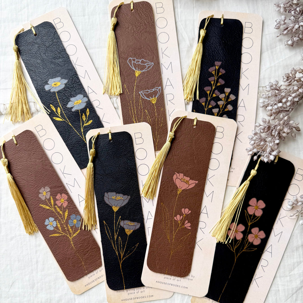Leather Tassel Bookmarks-Floral