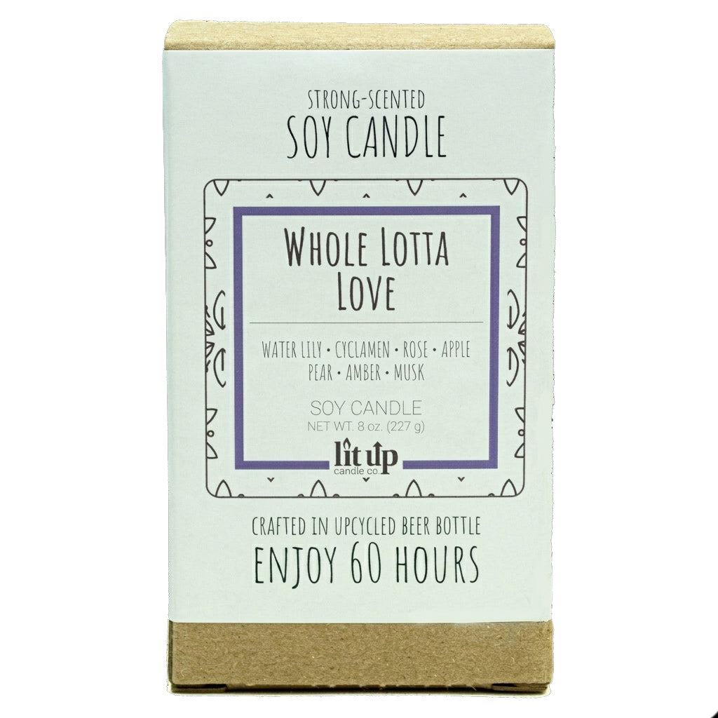 Whole Lotta Love 8 oz. soy candle in upcycled beer bottle | Fruity, Floral