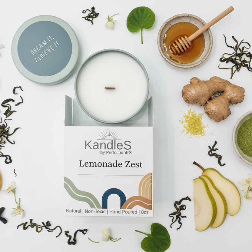 Lemonade Zest Luxury Candle | 8oz Non-Toxic Soy Candle with Wooden Wick | Clean Burn