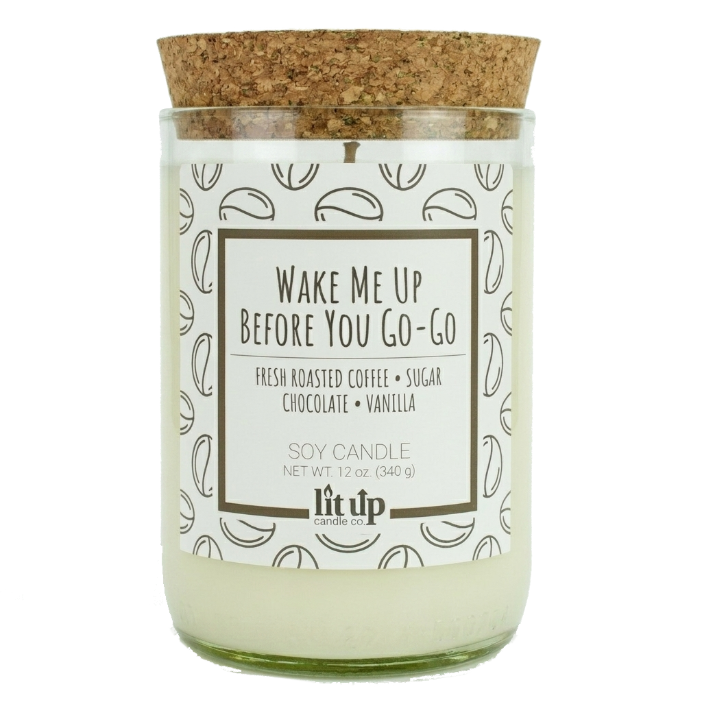 Wake Me Up Before You Go-Go scented 12 oz. soy candle in upcycled wine bottle - FMA Black Coffee