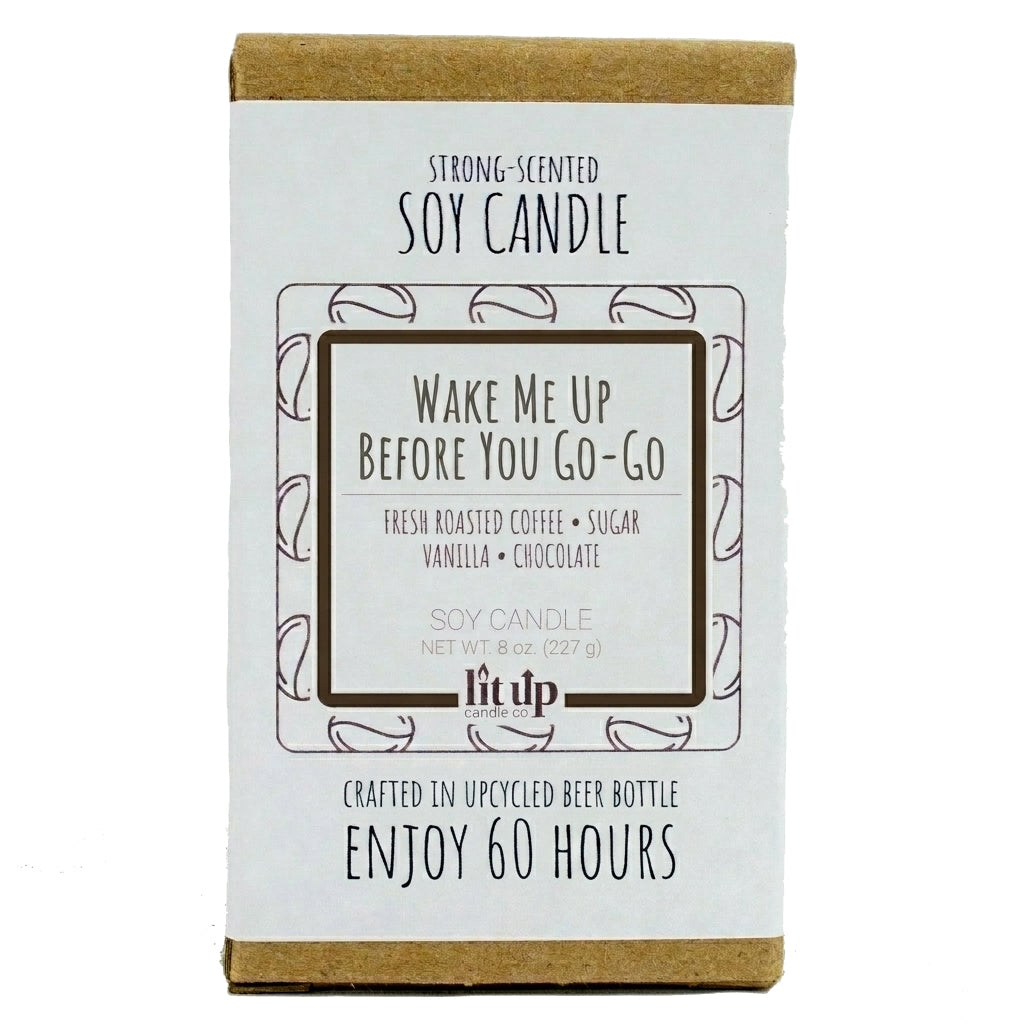 Wake Me Up Before You Go-Go 8 oz. soy candle in upcycled beer bottle | Coffee, Chocolate, Vanilla