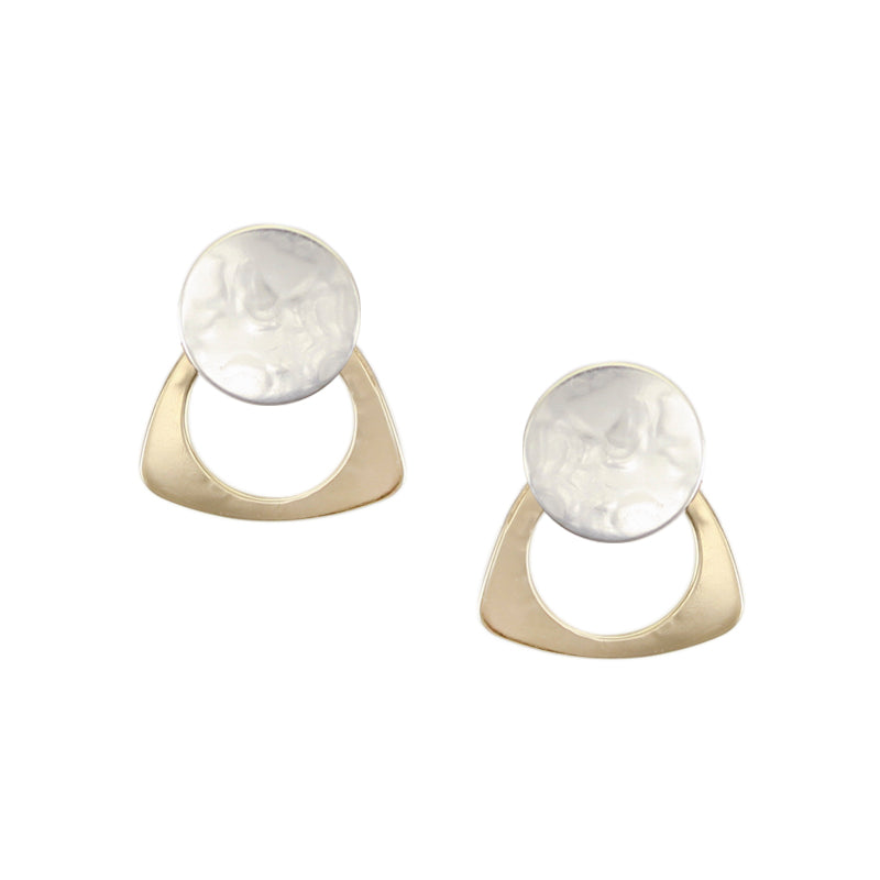 Disc with Cutout Rounded Triangle Post or Clip Earrings