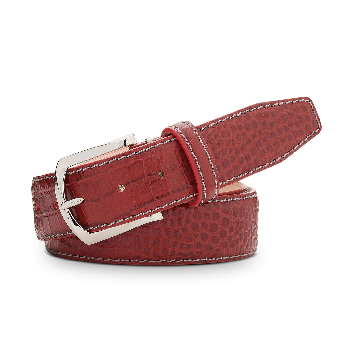 Ferrari Red Mock Croc Leather Belt