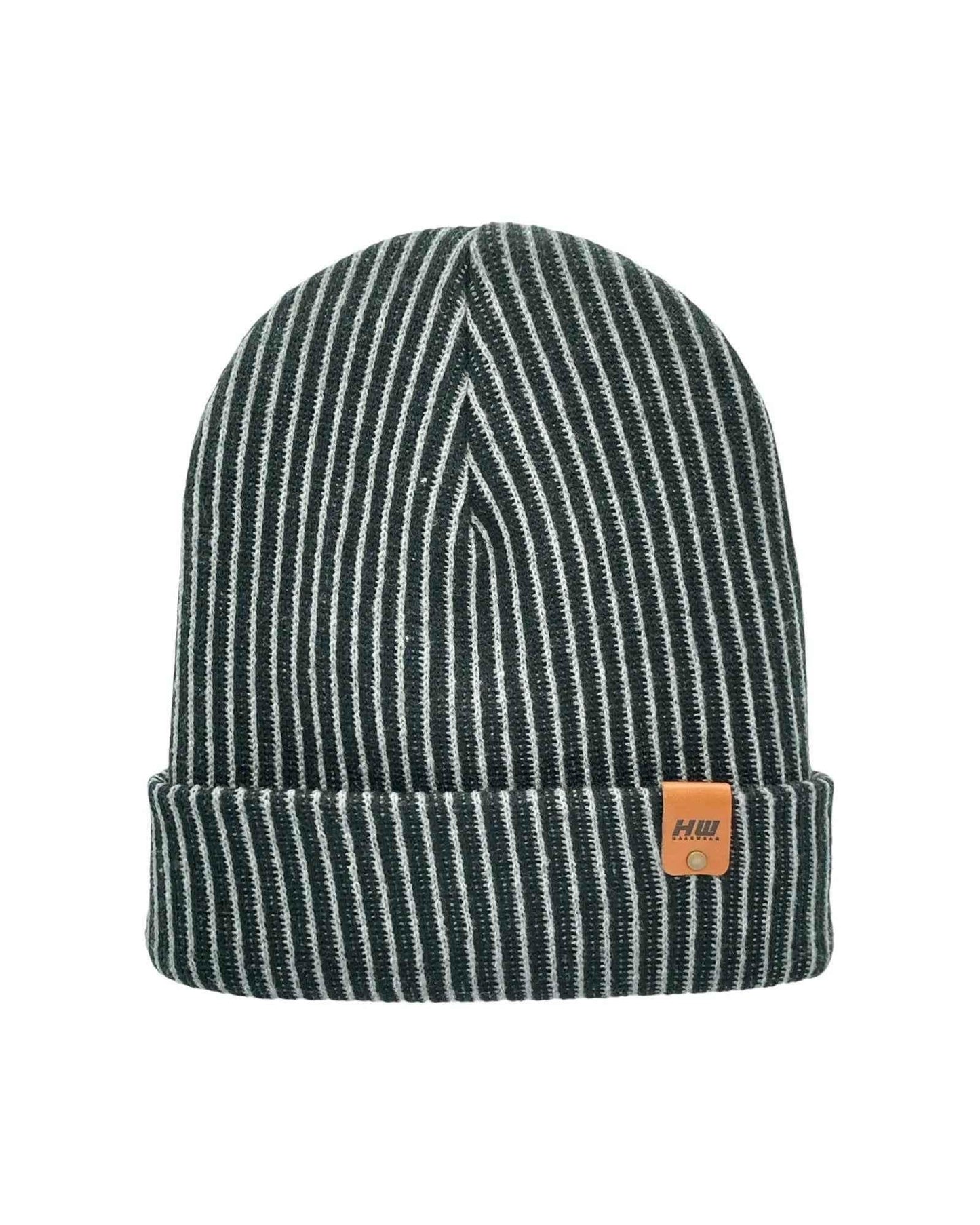 Haakwear Cuffed Wide Ribbed Striped Beanie, Contrast, Black and Gray