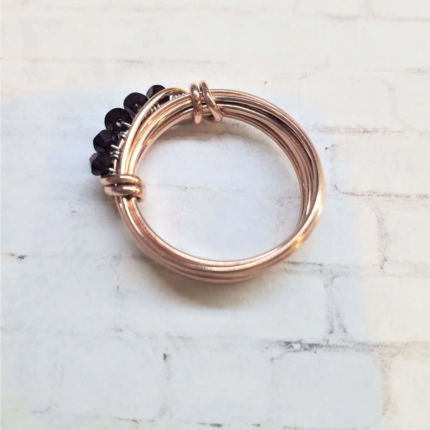 Handmade Wire Wrapped Copper Crystal Birthstone Bling Ring