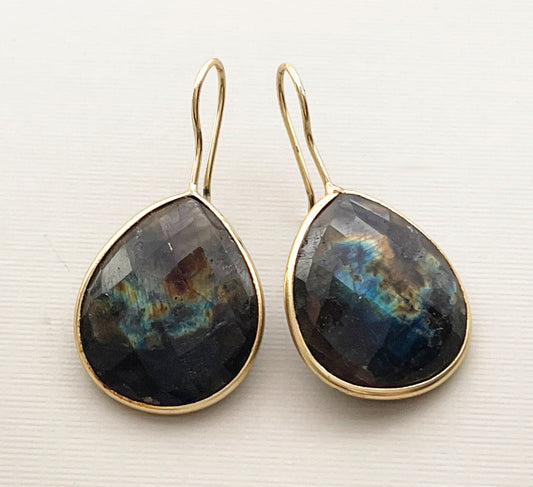 One of a Kind Labradorite Teardrop Earrings โ Vermeil over Sterling