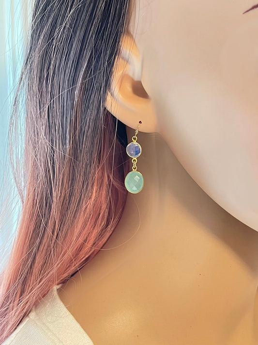 Opalite & Aqua Chalcedony Drop Earrings โ 14k Gold Filled, 1.5โ