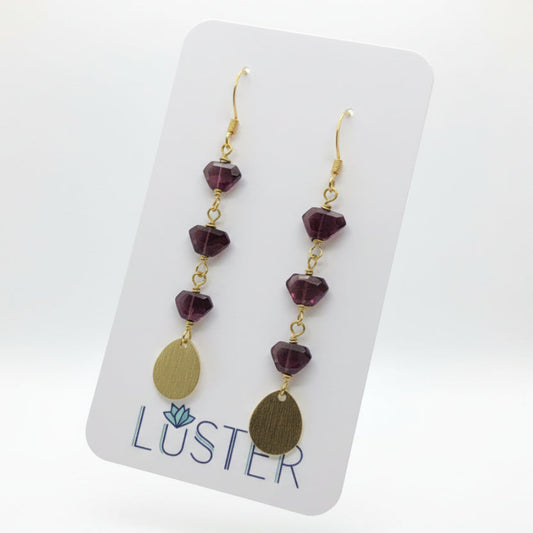 Garnet and Brass Earrings