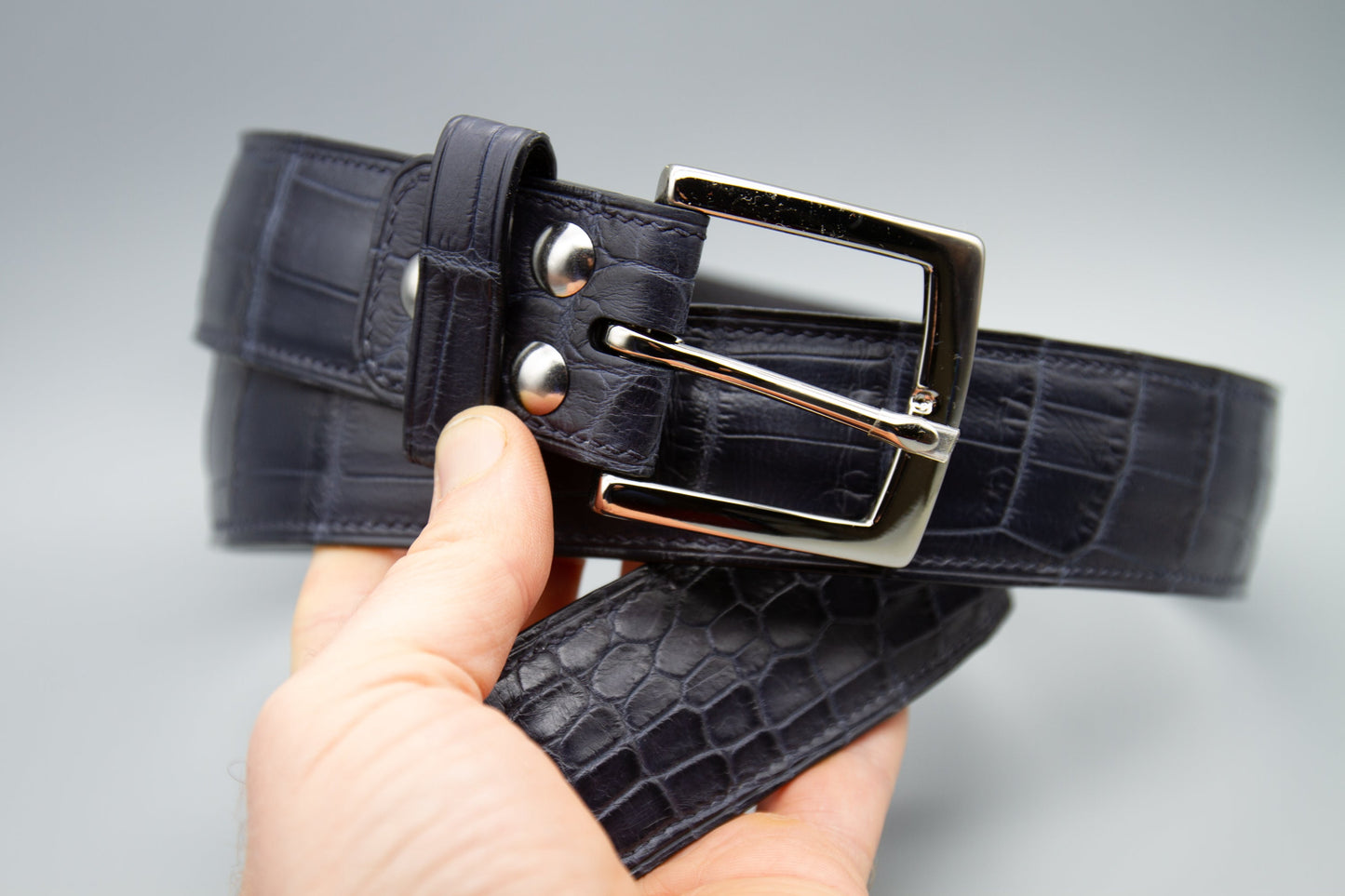 Crocodile Leather Belt - Matte Navy