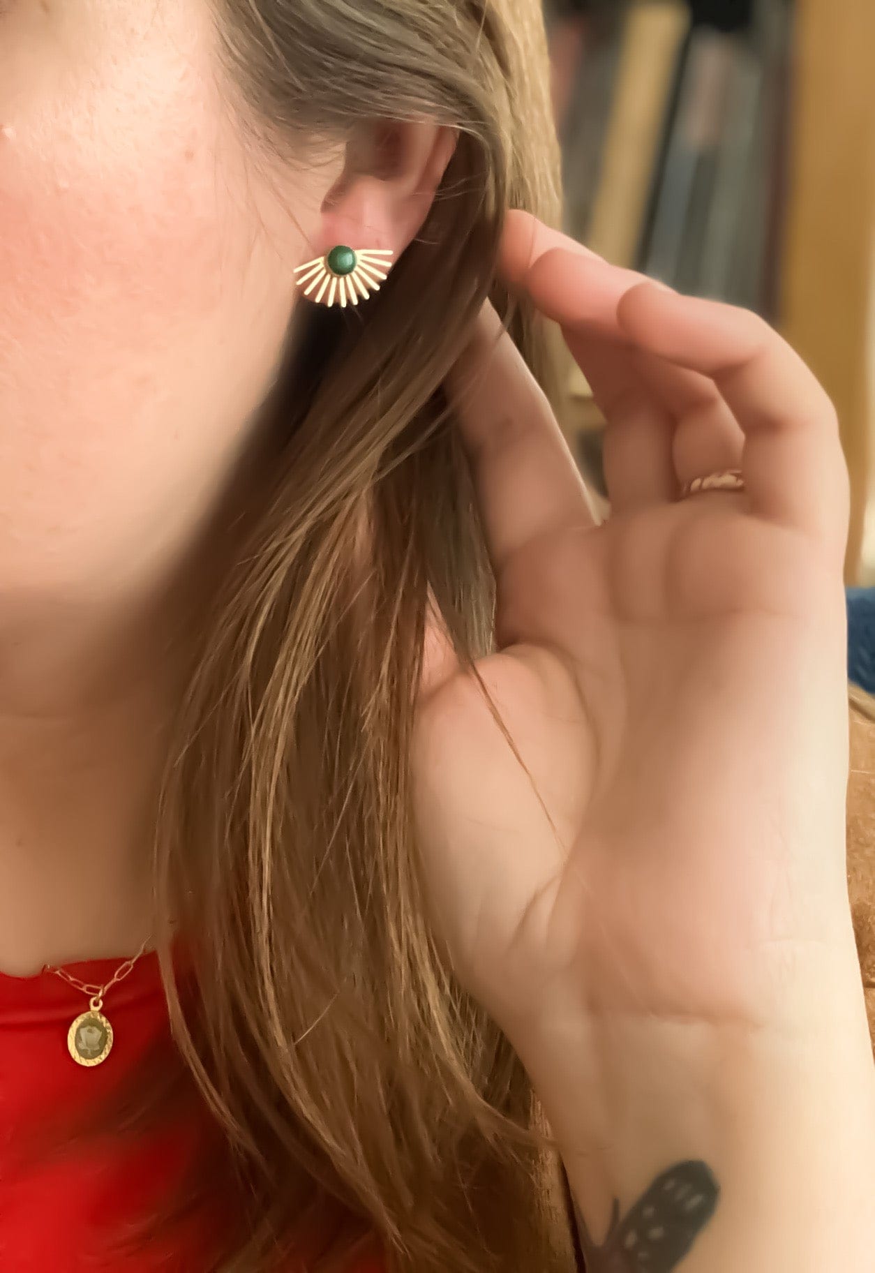 Beam Stud Earrings in Malachite