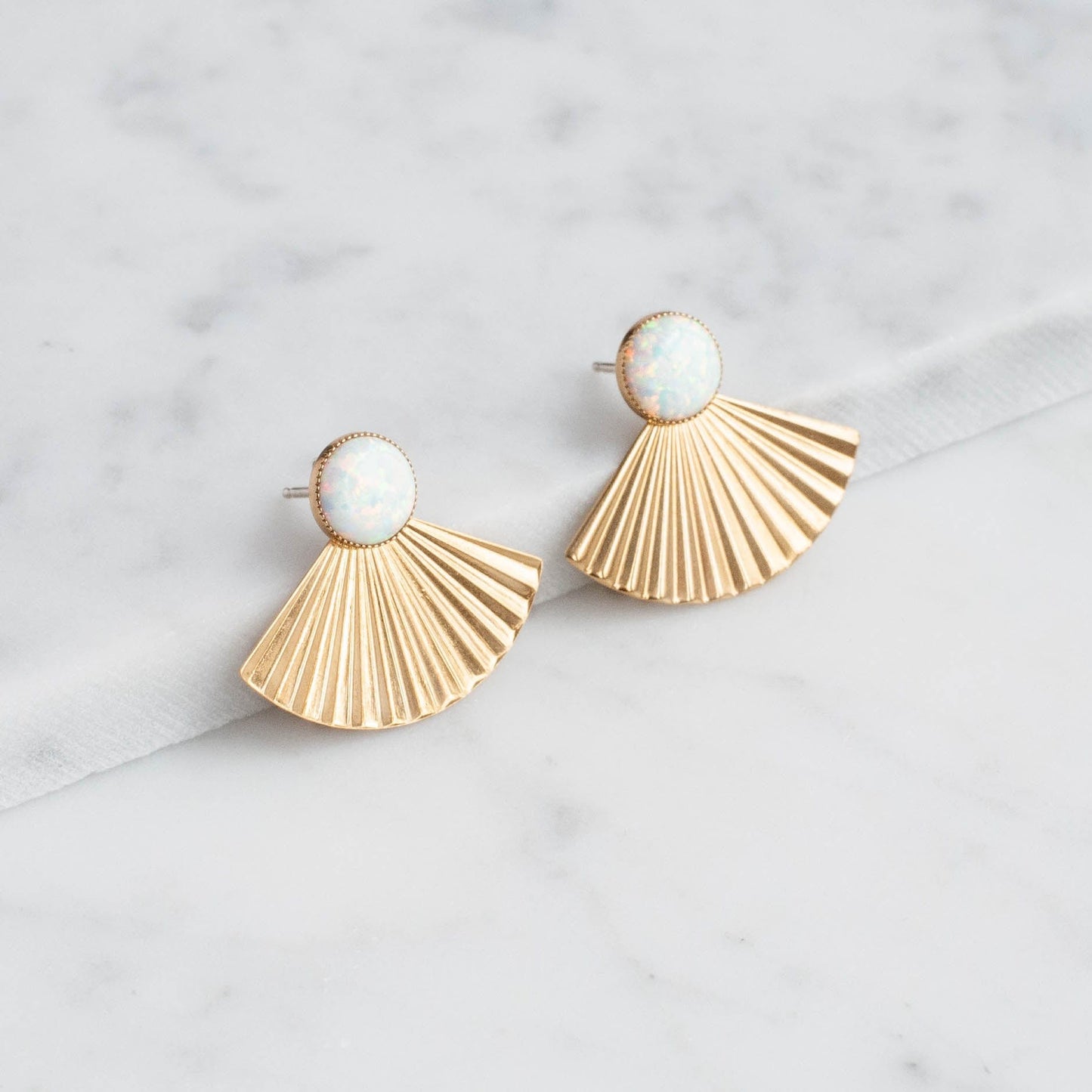Pleat Jacket Earrings with Opal Studs
