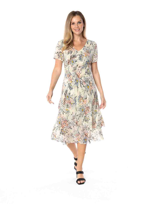 Tianello "CEZANNE" Print "Sueded" CUPRO "Iris" Cap Sleeved Bias Dress