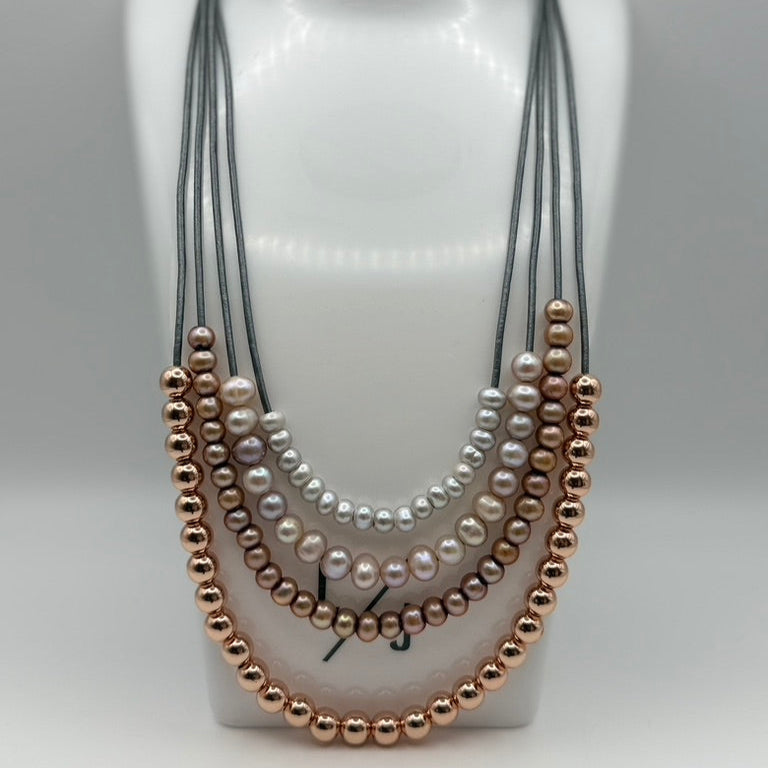 Pearl Essence Necklace – Multi-Tone Freshwater Pearls & Rose Gold Accents
