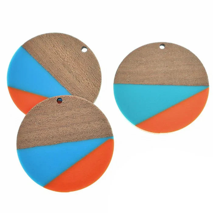 Color Block Wood & Resin Earrings – Blue Orange Retro Boho Dangles – Lightweight Sterling Silver Earwires – Handmade in USA