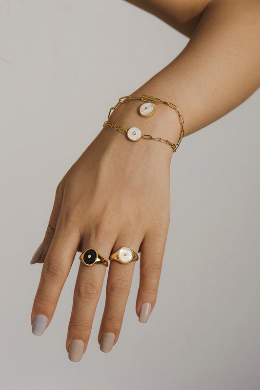 Evil Eye Signet Ring With Mop & CZ Center Stone