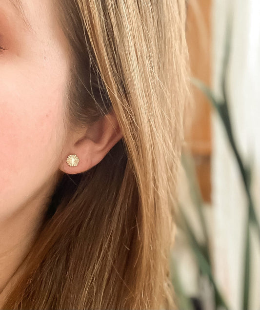 Tiny Starburst Hexagon Stud Earrings