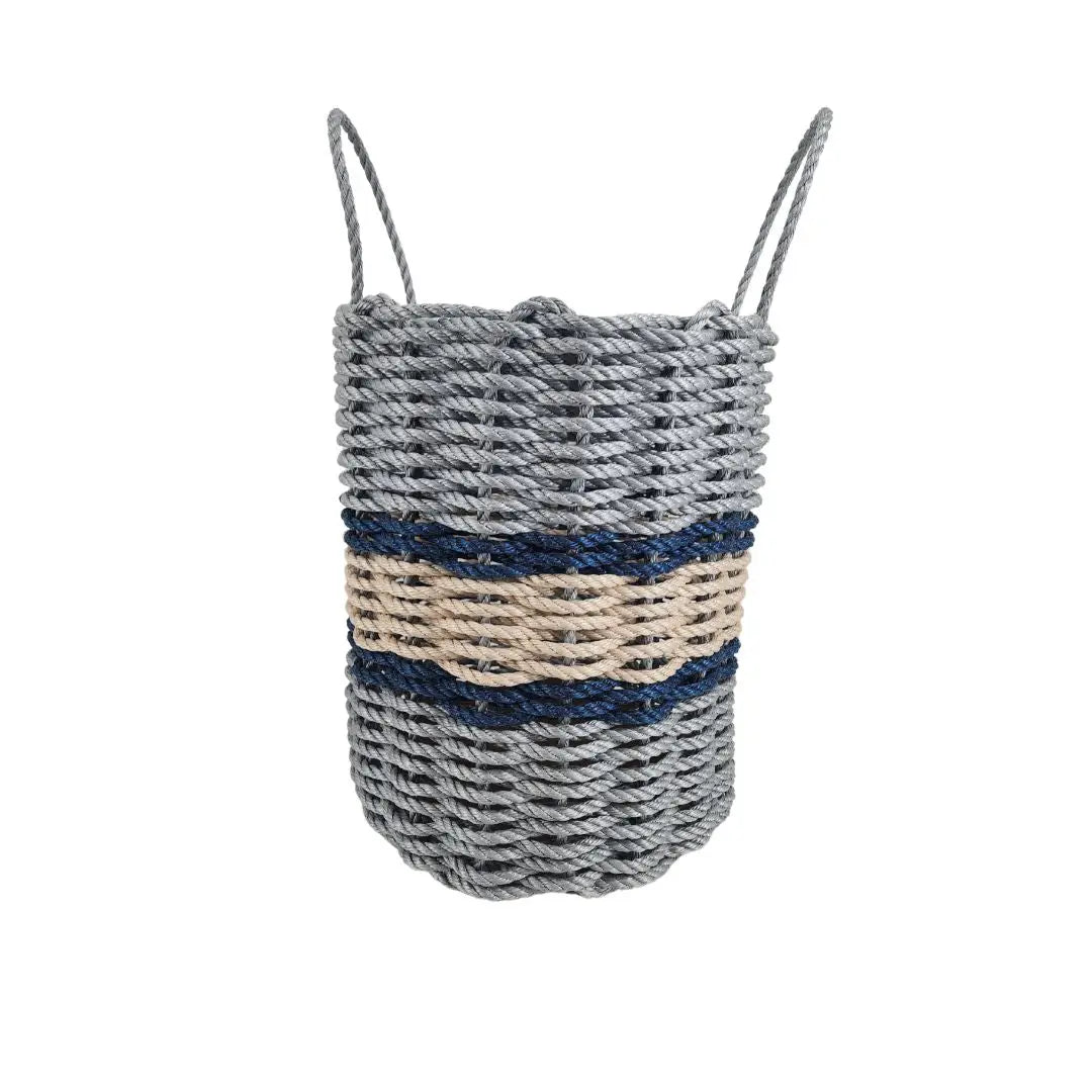 Light Gray, Light Tan & Navy Accent Rope Basket