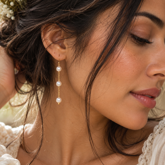 Freshwater Pearl Trio Drop Earrings