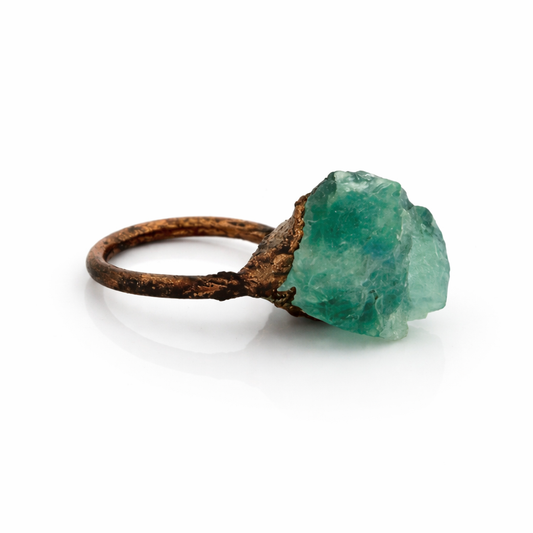 Electroformed Green Fluorite Statement Ring โ One of a Kind Copper Crystal Ring โ Size 5.5