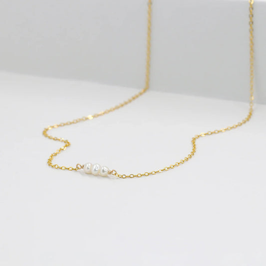 Tiny Trio Freshwater Pearl Necklace – Sterling Silver or 14k Gold Filled