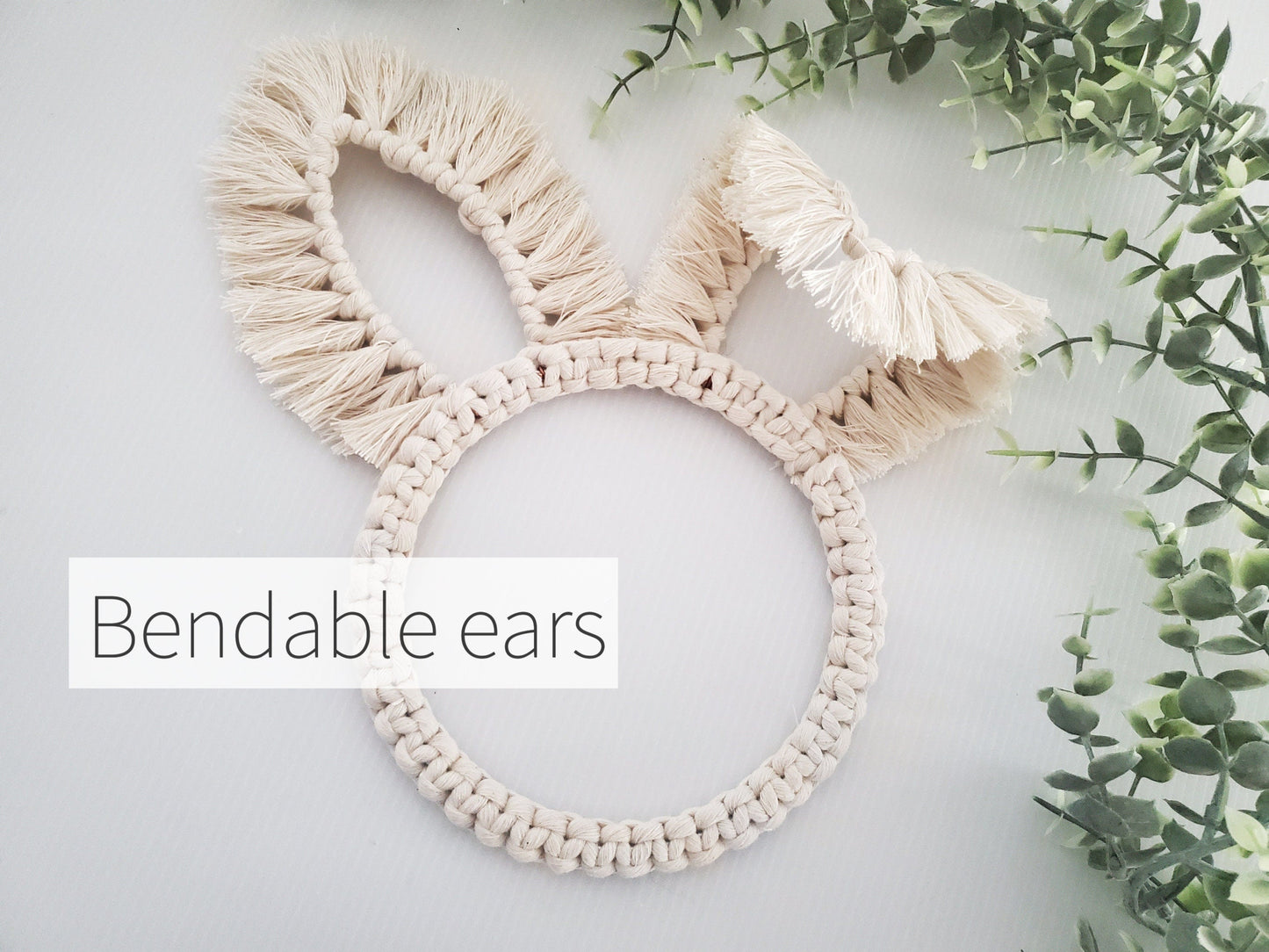 Macrame bunny ears decor. Foldable ears.