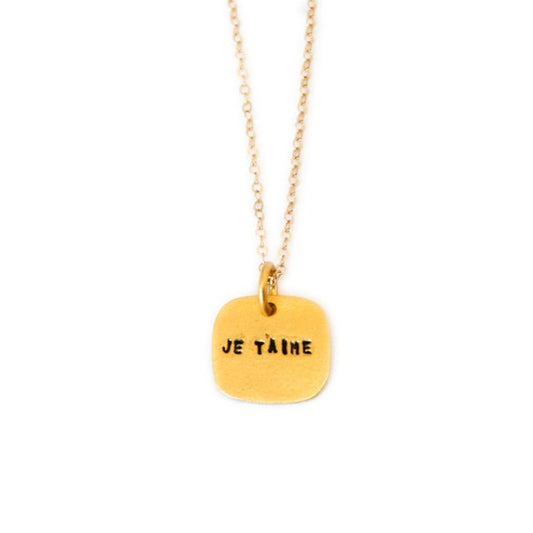 Je T'aime Square Pendant Necklace – Sterling Silver or Gold Vermeil