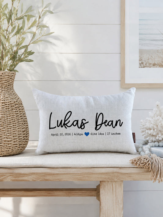 Baby Name + Birth Stats Pillow (Blue)