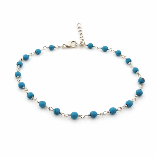 Delicate Turquoise Gemstone Wire Wrapped Bracelet โ Sterling Silver Beaded Bracelet โ Adjustable 7โ8 Inch Handmade Jewelry