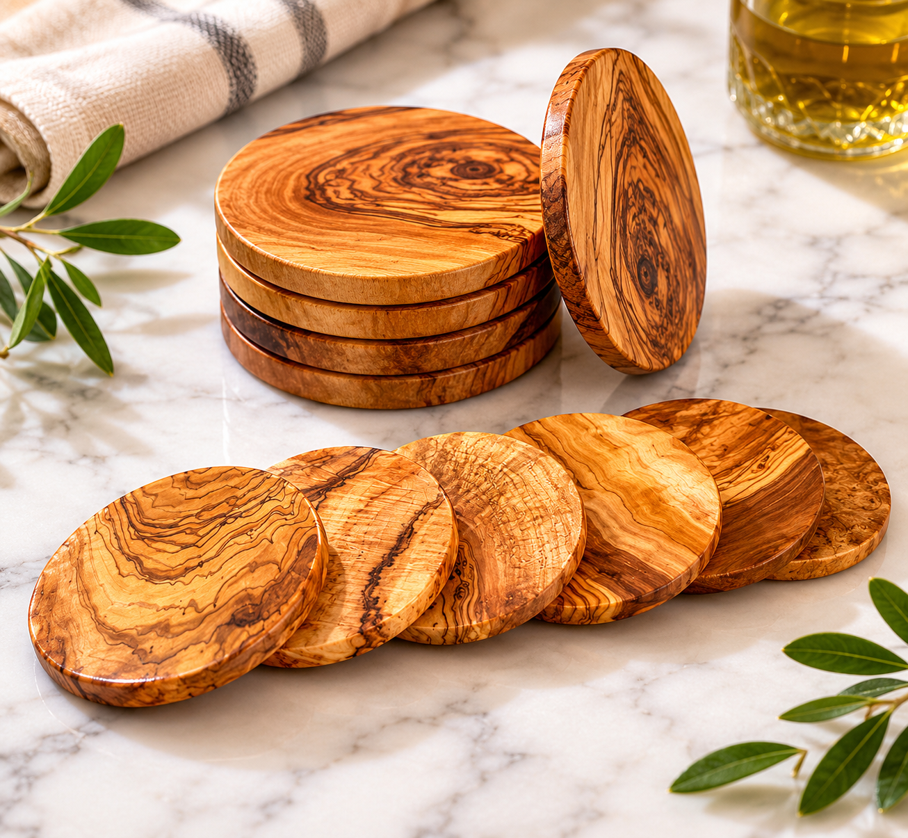 Round Circle Olive Wood Coasters