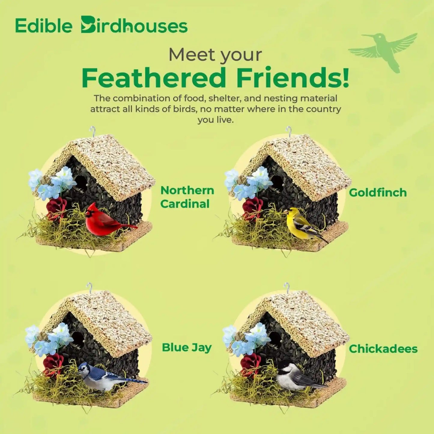Handmade Edible Birdhouse - Light Roof, Short Birdhouse Covered in Bird Seeds