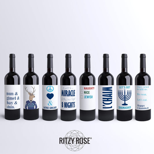 Funny Hanukkah Wine Labels, Pack of 8