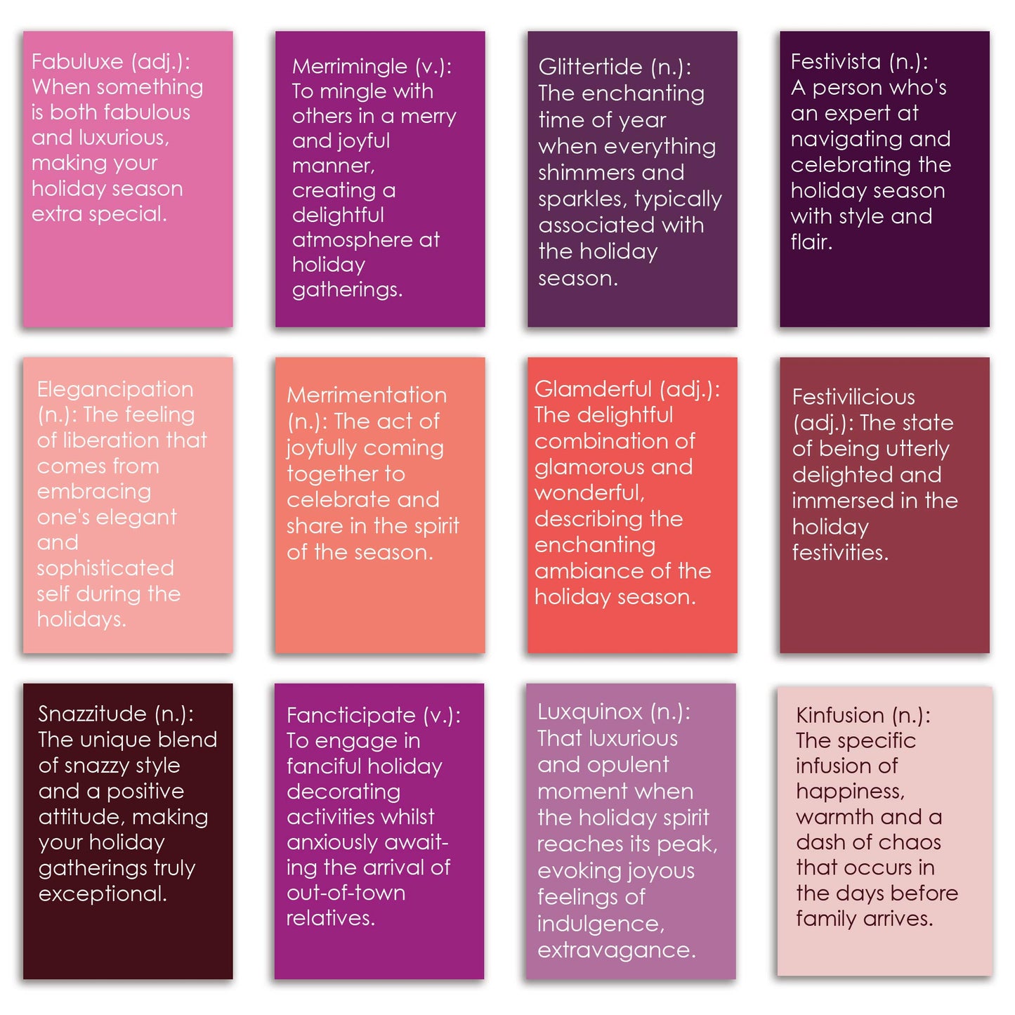 Funny Holiday Words Greeting Cards, Set of 24