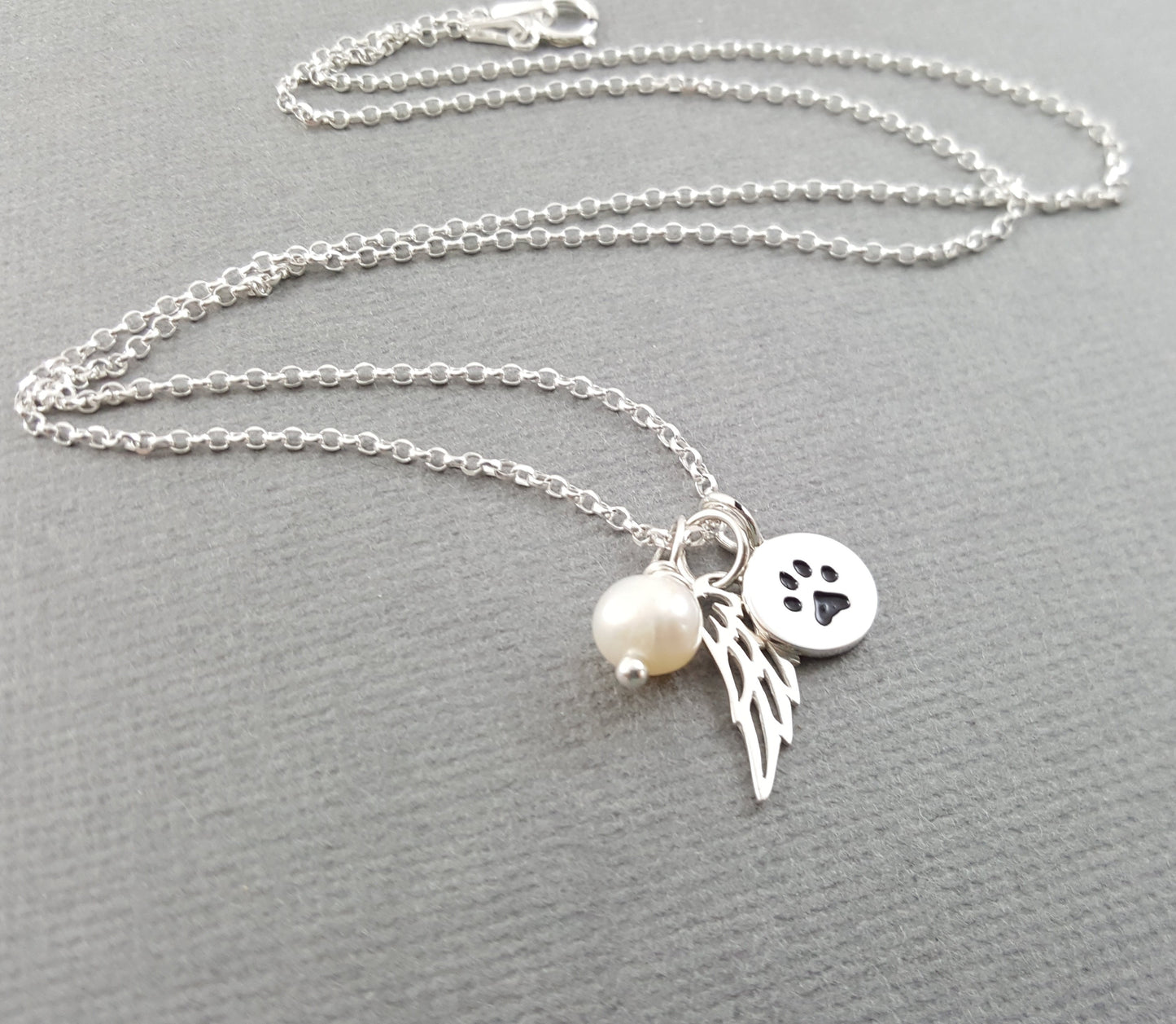 Paw Print Angel Wing Memorial Necklace - Pet Loss Necklace - Sterling Silver - Memorial Jewelry