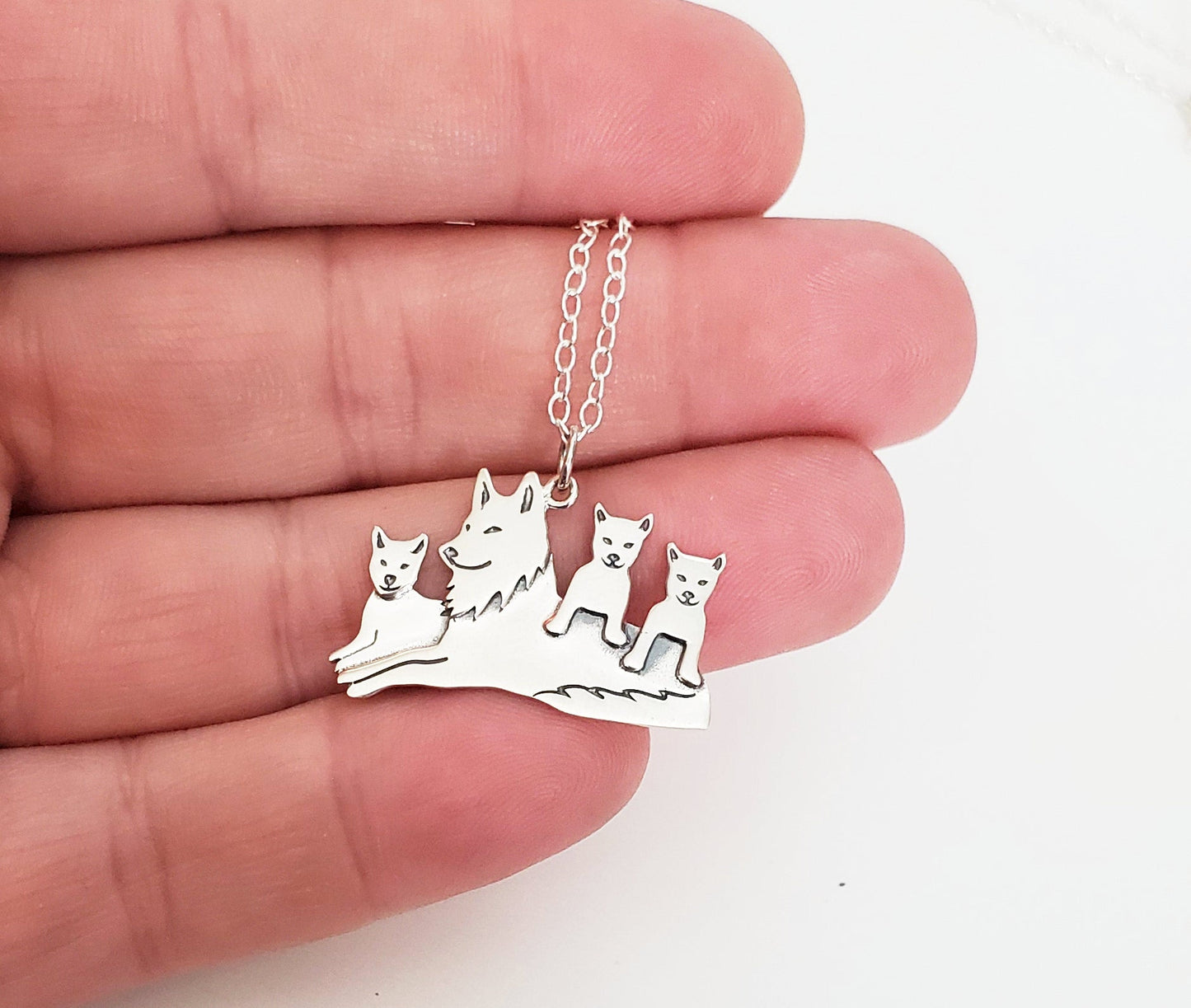 Mama Wolf Necklace – Sterling Silver Wolf Pack Charm for Strong Moms