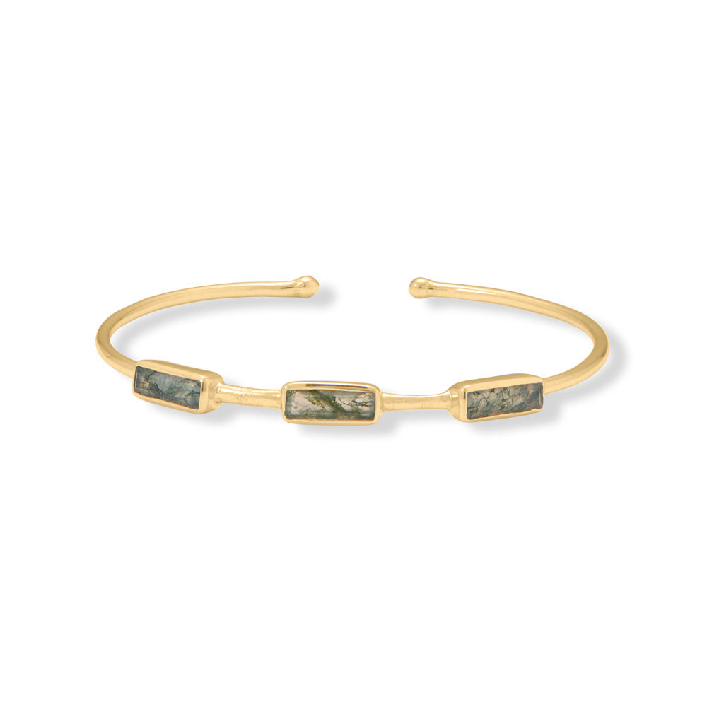 Gold Moss Agate Cuff Bracelet