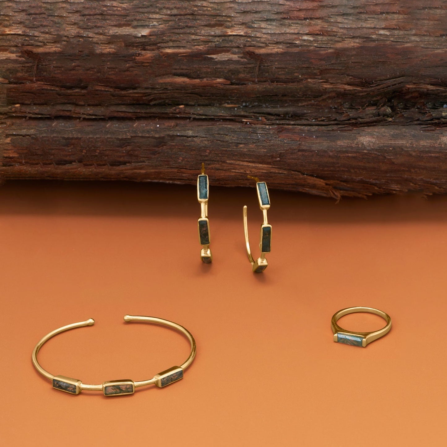 Gold Moss Agate Cuff Bracelet