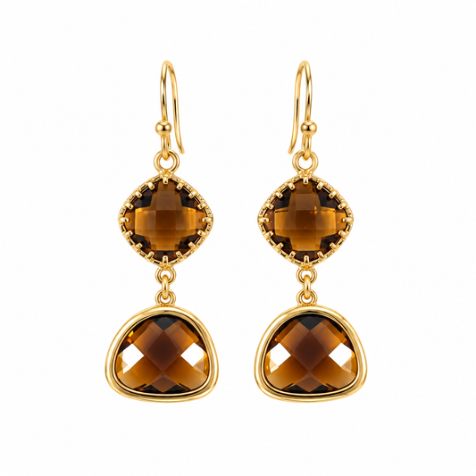 Faceted Brown Glass Drop Earrings – 14k Gold Filled
