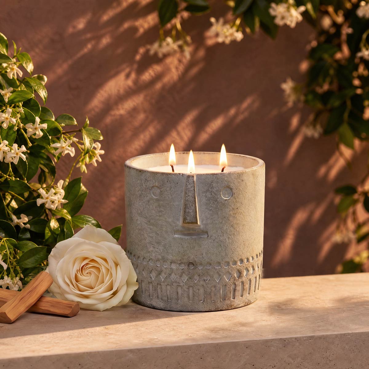 Natural Jasmine Vesper Stone Face Candle 27oz