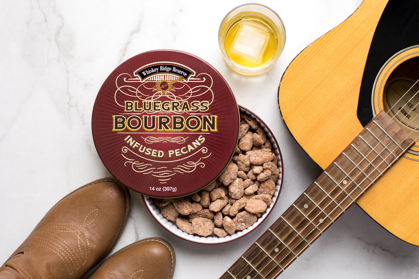 Whiskey Ridge Reserve Bourbon Infused Pecans – 14 oz Tin