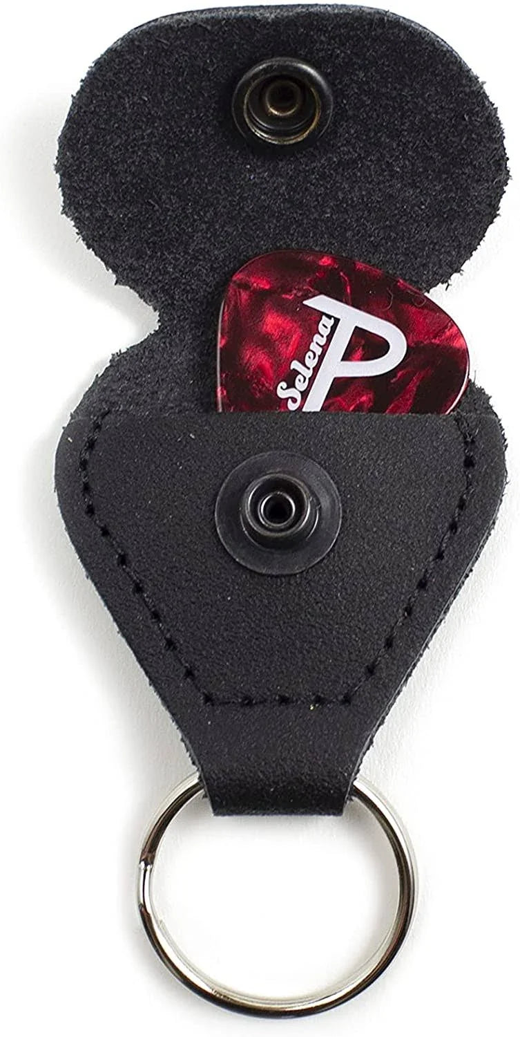 Leather Guitar Pick Holder Keychain – Snap Case for Picks – Black, Brown, Tan or White – Gift for Guitar Player